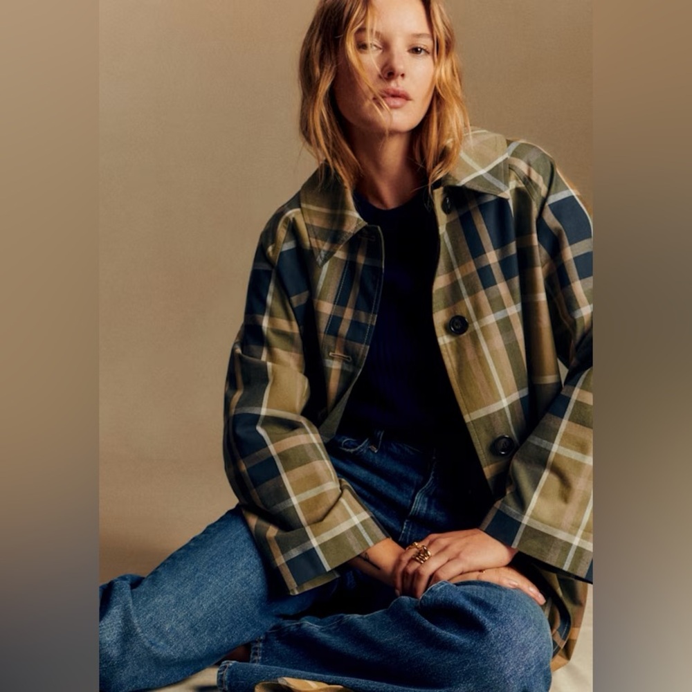 NWT Sezane Plaid  Clyde Trench Coat size 4 - Picture 2 of 5